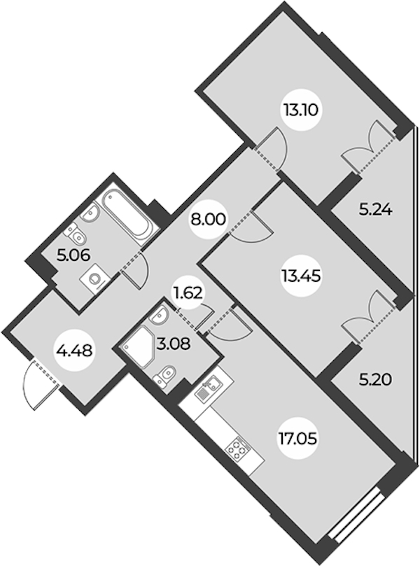 2-комнатная квартира 71.06 м², 3/24 эт., ЖК «Огни Залива»